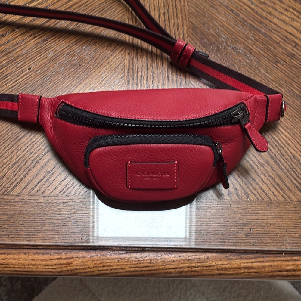 Small Coach Red Pebble Leather Belt Bag